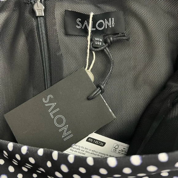Saloni Amelia Neoprene Mini Polka Dot Dress‎ Black White Size 6 - Picture 10 of 12